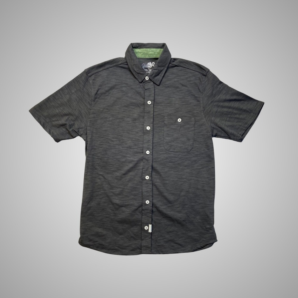 Laguna Super Slub Cotton Button Up Shirt Mens Medium Grey Excellent Short Sleeve